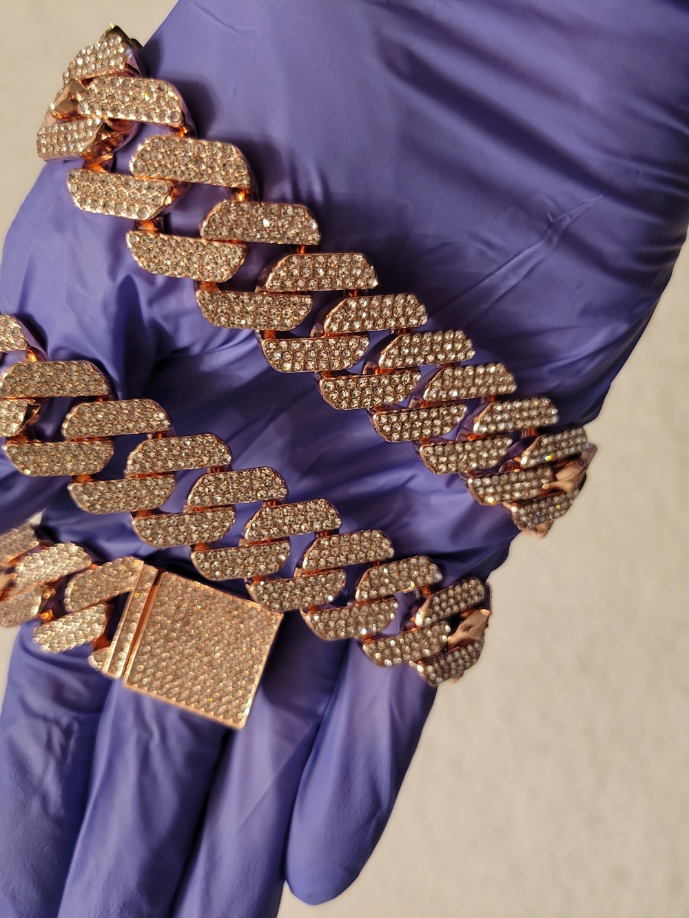Iced Out Cuban Link Chain Necklace 24" Rose Gold